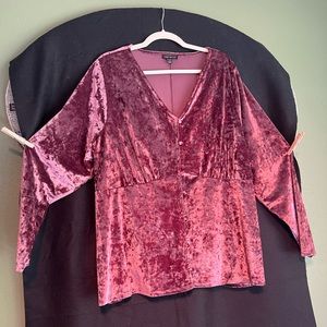 Lane Bryant Long Sleeve Velour Blouse Fake Button Up V Neck Size 22/24 NWOT